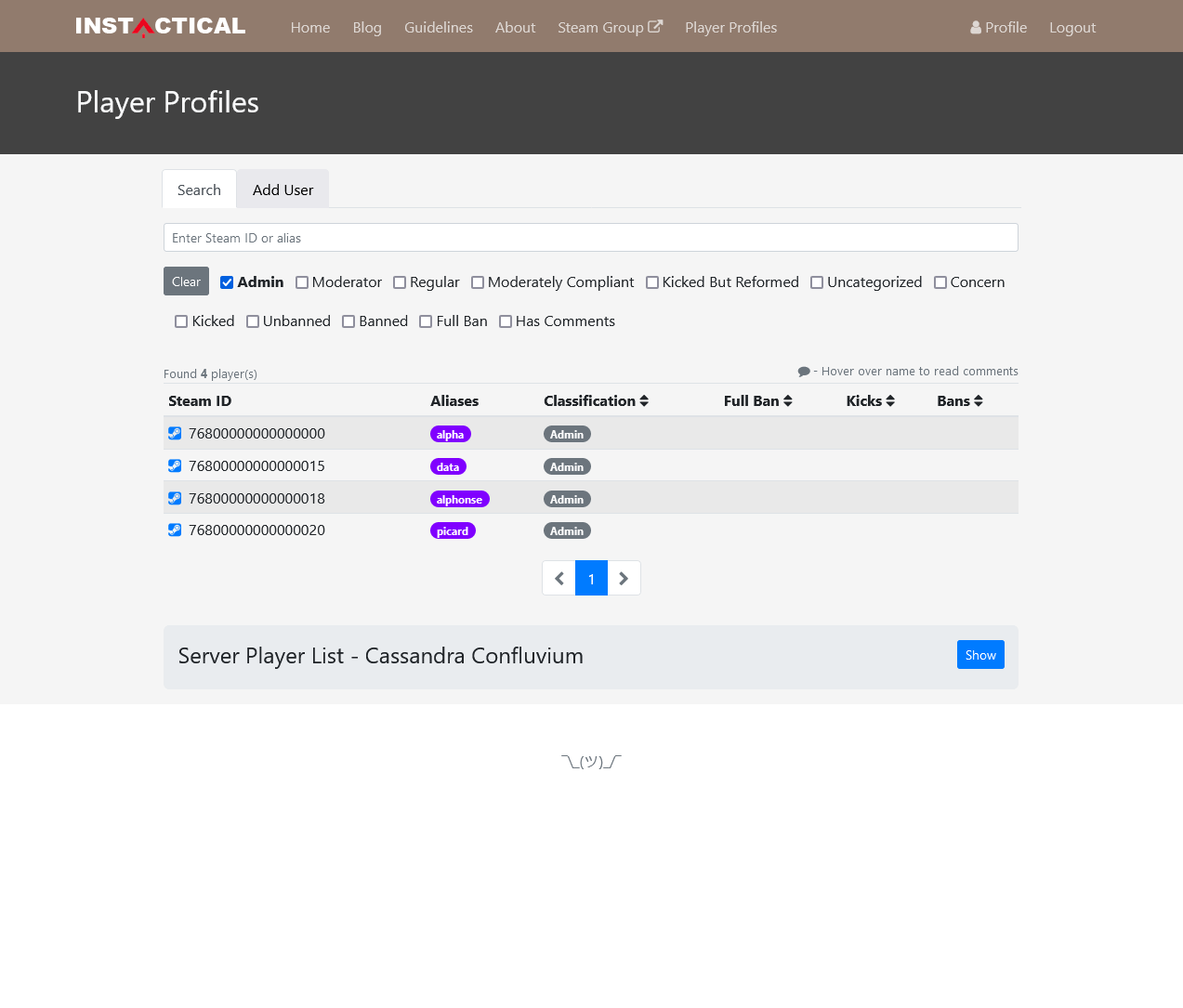 instactical filter by admins